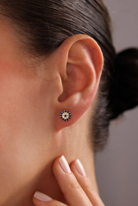 Heliophilia Silver Pendientes Plata de Ley 925 Baño Oro Dorados y Azul Oscuro NRZ999858 Elegantes